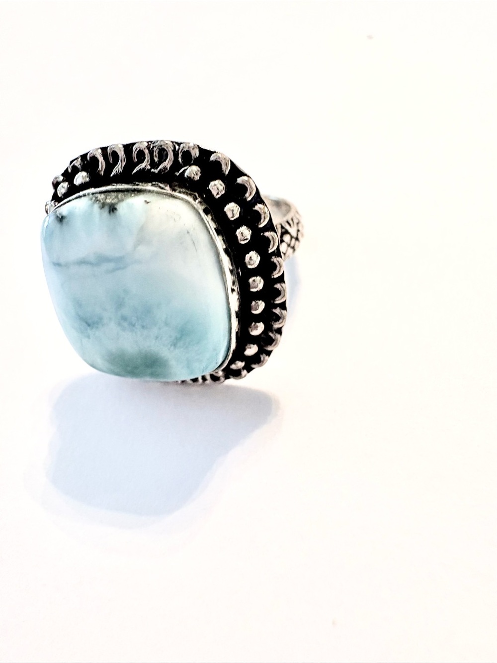 Beautiful, 1 inch, 925 marked Larimar ring size 8.